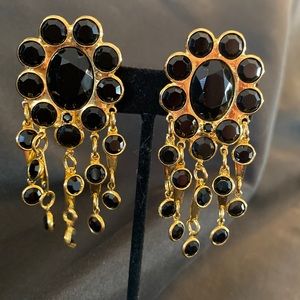 Vintage Sorrelli Runway Black Faceted Stones on Gold Base Dangle Earrings